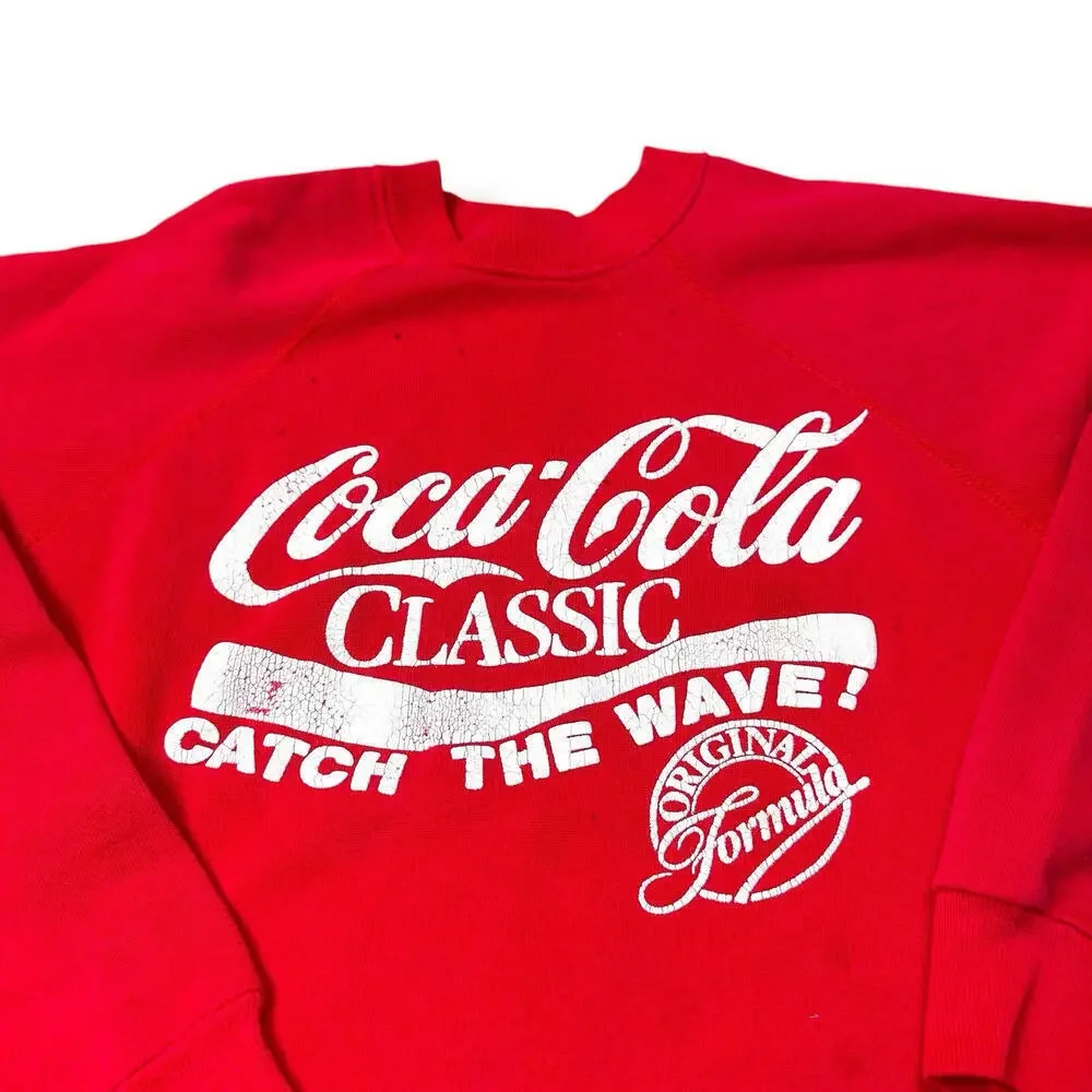 VTG 80/90s Coca-Cola Classic Sweathsirt Puff Print Size M Red Catch the Wave Y2K - Picture 6 of 10